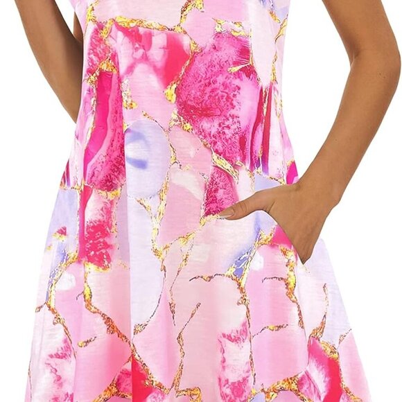 Women Summer Sundress Casual Pockets Sleeveless T-Shirt Swing Dress - Picture 4 of 5